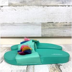 American Eagle Womens 10 Blue Tassel Boho Slip On Slide Beach Summer Sandals NWT